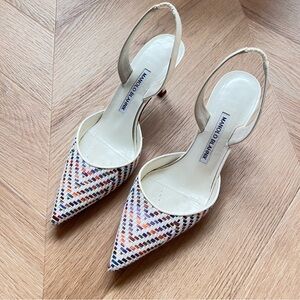 Manolo Blahnik Woven Multicolor Carolyne 80cm, Size 36.5